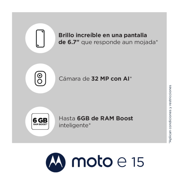 Celular Moto E15 2GB 64GB Android 14 6.7" Azul - Imagen 2