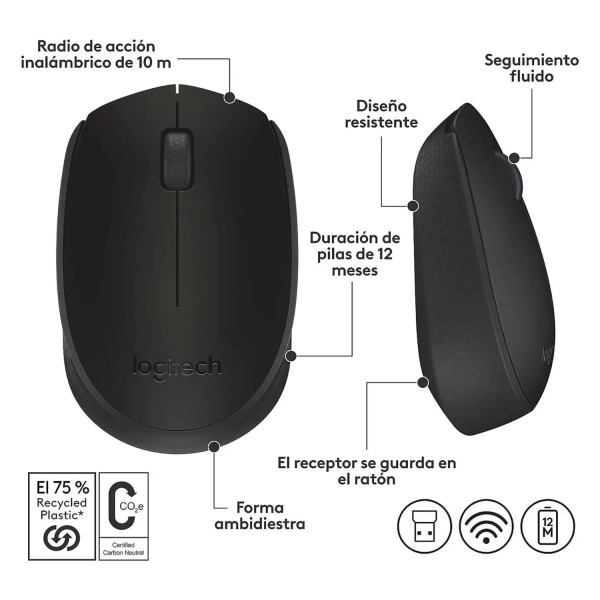 Mouse Logitech M170 Inalámbrico Negro - Imagen 7