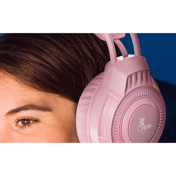 Audífonos Diadema Gamer Xtech XTH-564 Alámbrico Rosa - Imagen 3